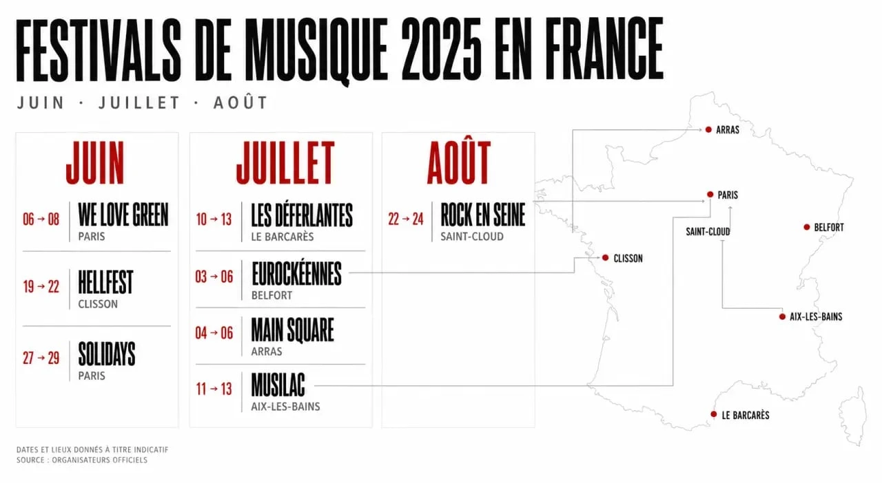 Festivals musique 2025 en France : calendrier éditorial des dates, régions et grands rendez-vous