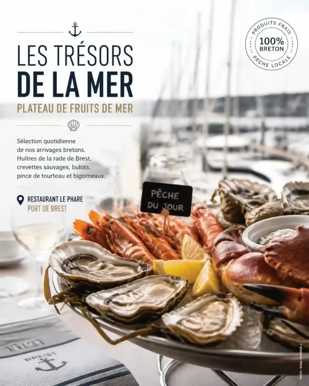 Plateau de fruits de mer dans un restaurant du port de Brest