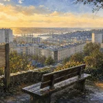 Vue du quartier bellevue à Brest depuis une passerelle, près de la Penfeld.