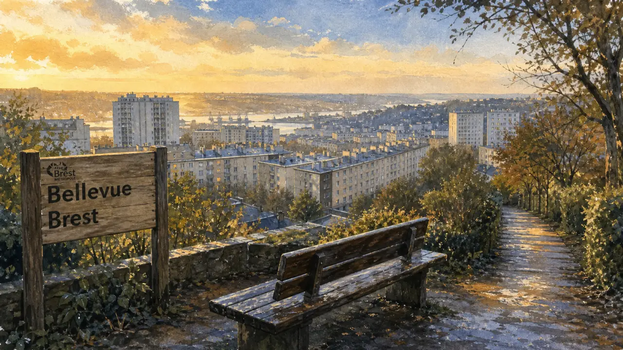Vue du quartier bellevue à Brest depuis une passerelle, près de la Penfeld.