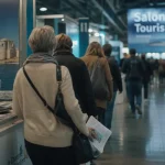 Salon du tourisme brest : visiteurs devant un stand en hall