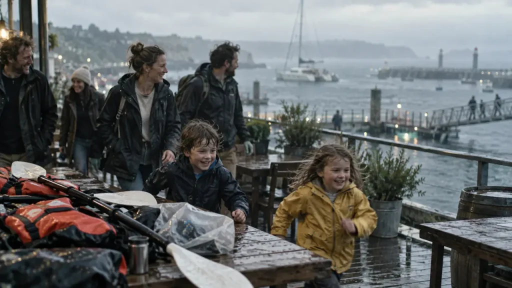 Activité Brest : famille près du port, rade de Brest, catamaran