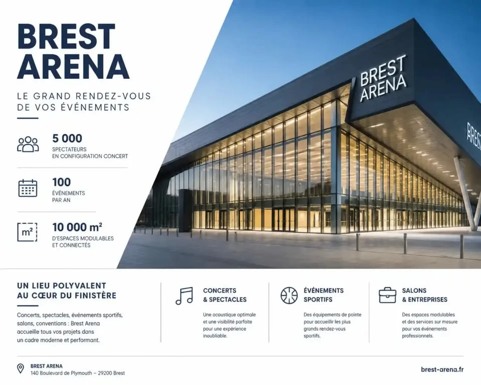 Vue extérieure de la Brest Arena, lieu majeur pour les événements à venir à Brest