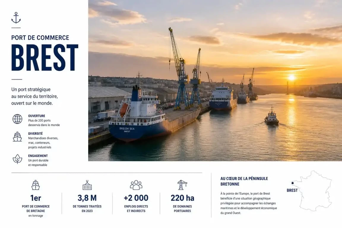 Vue sur le port de commerce et le quai de la Douane à Brest