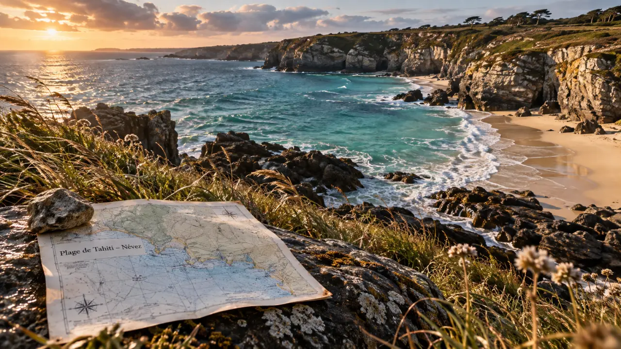 Plage Tahiti Bretagne carte : sentier vers Névez