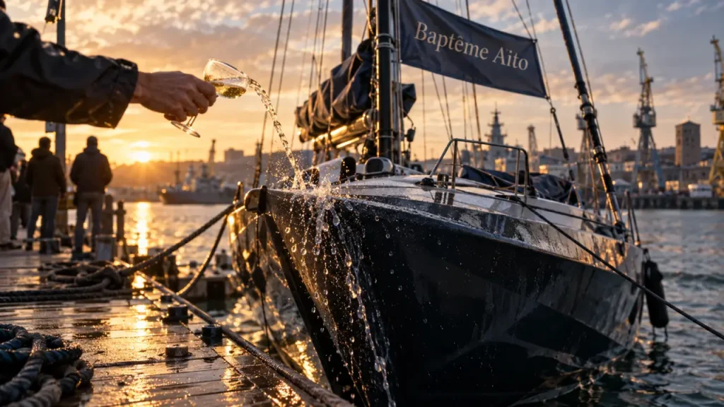 À Brest, l’Imoca Aïto de Kieran Le Borgne baptisé avant la Route du Rhum