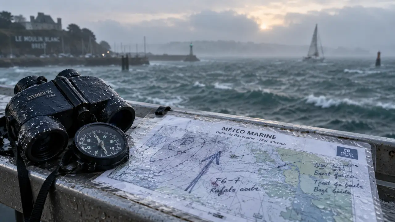 Meteo marine brest : bulletin météo marine sur le ponton au Moulin Blanc, mer d’Iroise agitée